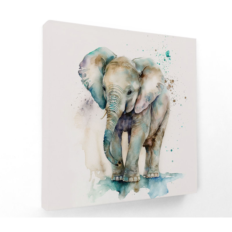 Watercolour baby elephant painting Canvas Wall Art Square Picture Print, 30.48cm H x 30.48cm W