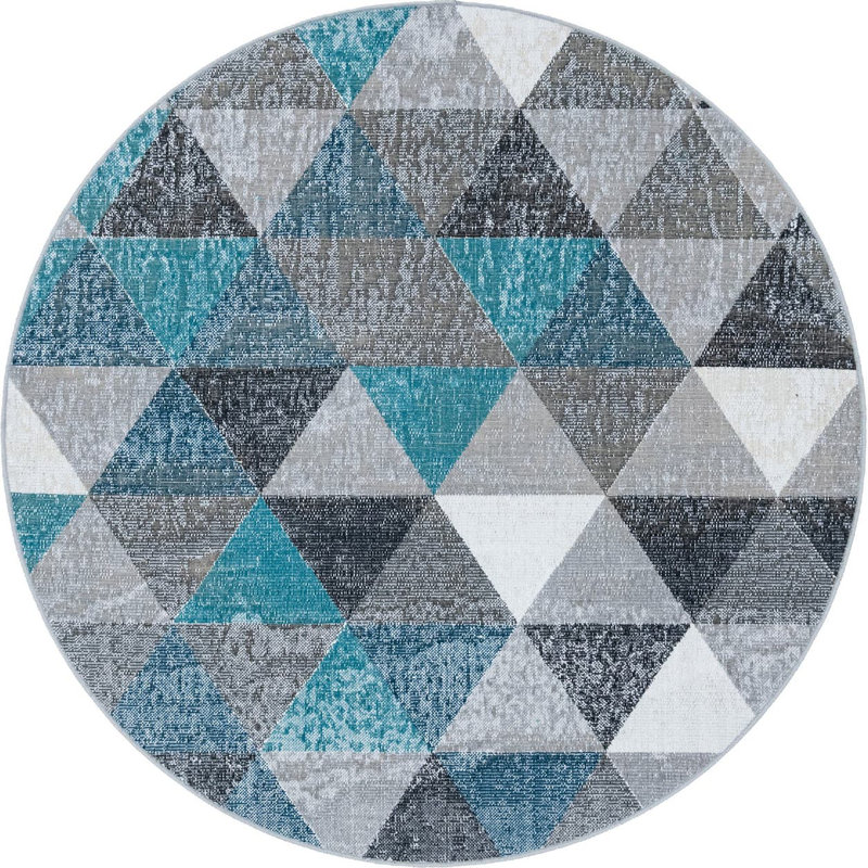  Tapis bleu / gris Argyle, Rond 5 pi 3 po