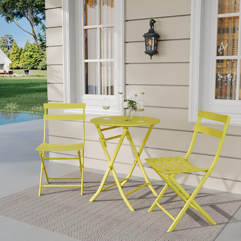 3-Piece Folding Bistro Set, Foldable Patio Furniture Set With Premium Frame, Yellow