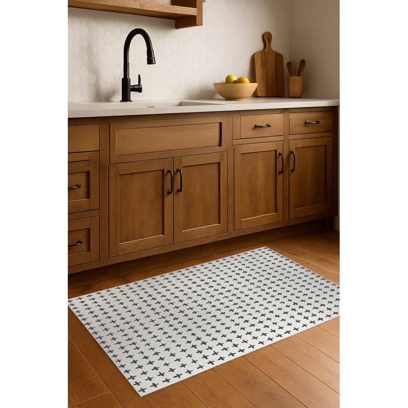 Tapis de cuisine anti-dérapant léger Check, Rectangulaire 2 pi x 3 pi, Ivoire, gris anthracite