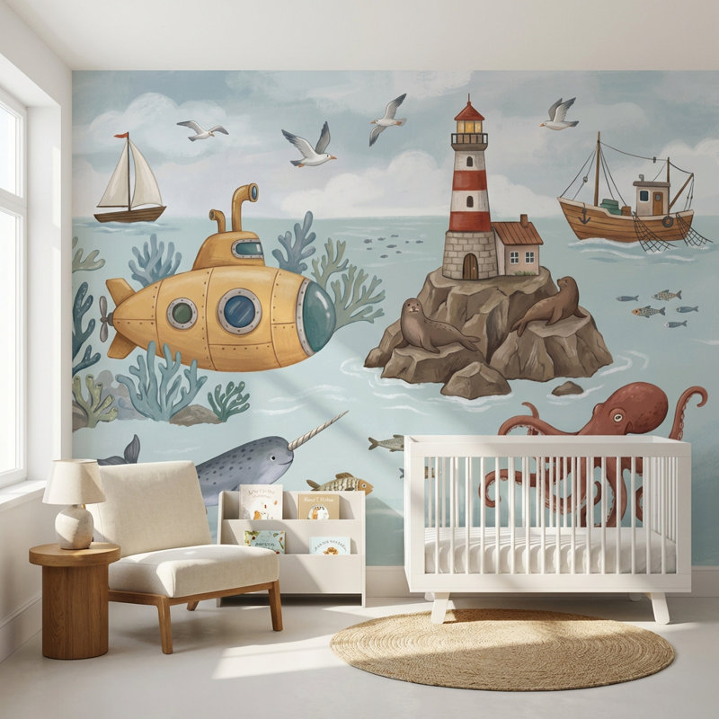 Papier peint nautique bleu ciel nuageux, 120 po x 96 po, Non tissé