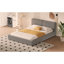 Lit plateforme tapissier avec tissu en velours, lit au sol avec structure solide,