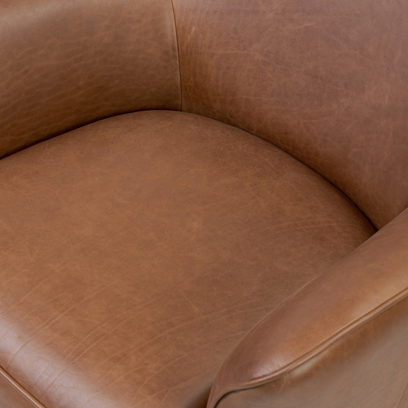 Bethany Swivel Chair-Alcala Wheat, Dulane Mahogany Genuine Leather