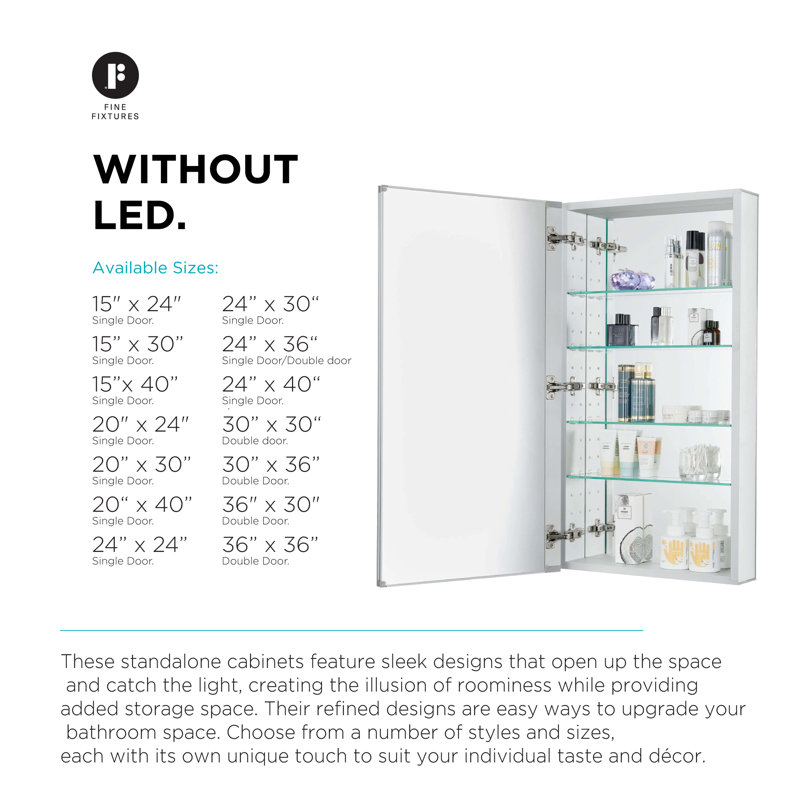 Recessed or Surface-Mount Aluminum Medicine Cabinet with Dual-Sided Mirror and Easy-Grip Handle, 40" H x 24" W x 5.2" D