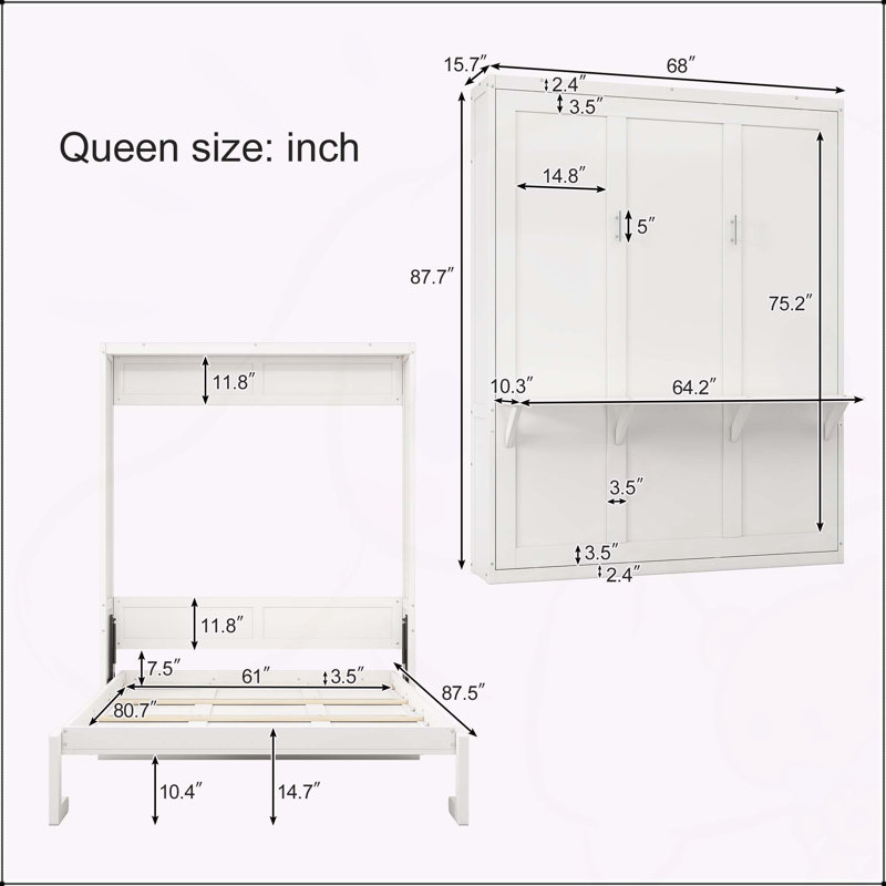 Lit escamotable polyvalent avec bureau et bureau, Grand