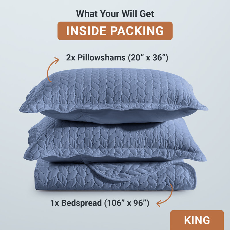 Ensemble très grand de qualité supérieure en microfibre gaufrée avec taies décoratives assorties, Bleu délavé
