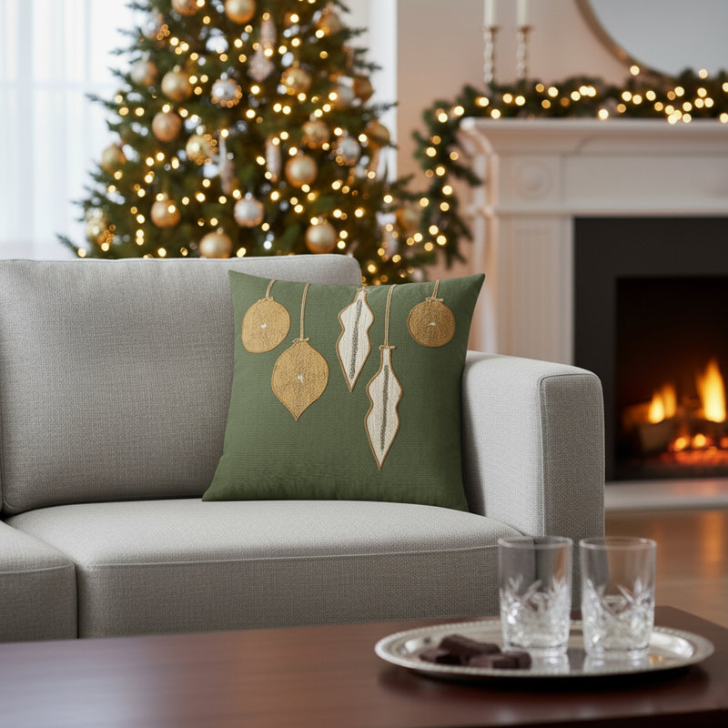 Ornaments Fir Square Performance Pillow Cover & Insert, Fern