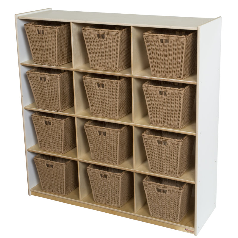Natural Wood 12-Cubby Preschool Storage Unit