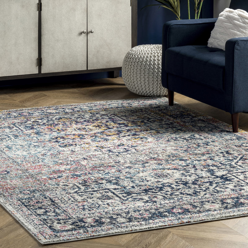 Tapis de couloir à motif de médaillon pour salon, salle à manger, chambre à coucher, entrée, vestibule, cuisine Misi, bleu / multicolore