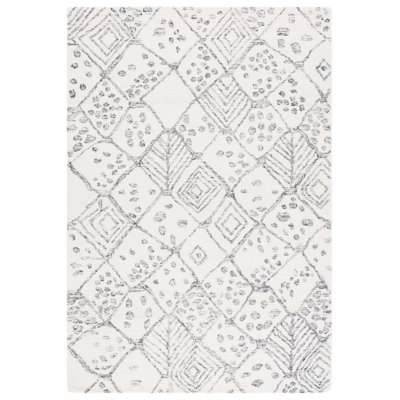 Ebony 929 Hand Tufted Wool/Cotton Geometric Shapes Rug in Ivory/Gray