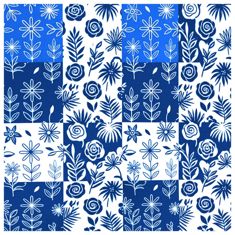 Blue White Floral Pattern Blankets, 50in W x 60in H