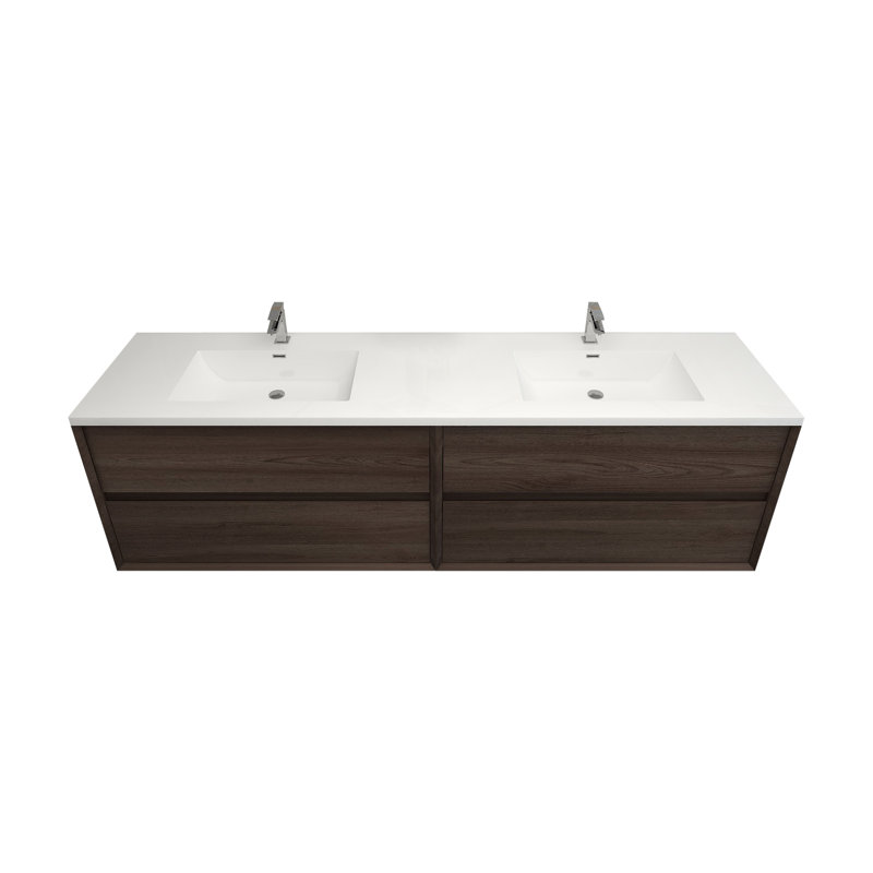 Ensemble de meuble-lavabo mural 84 po, Chêne rouge