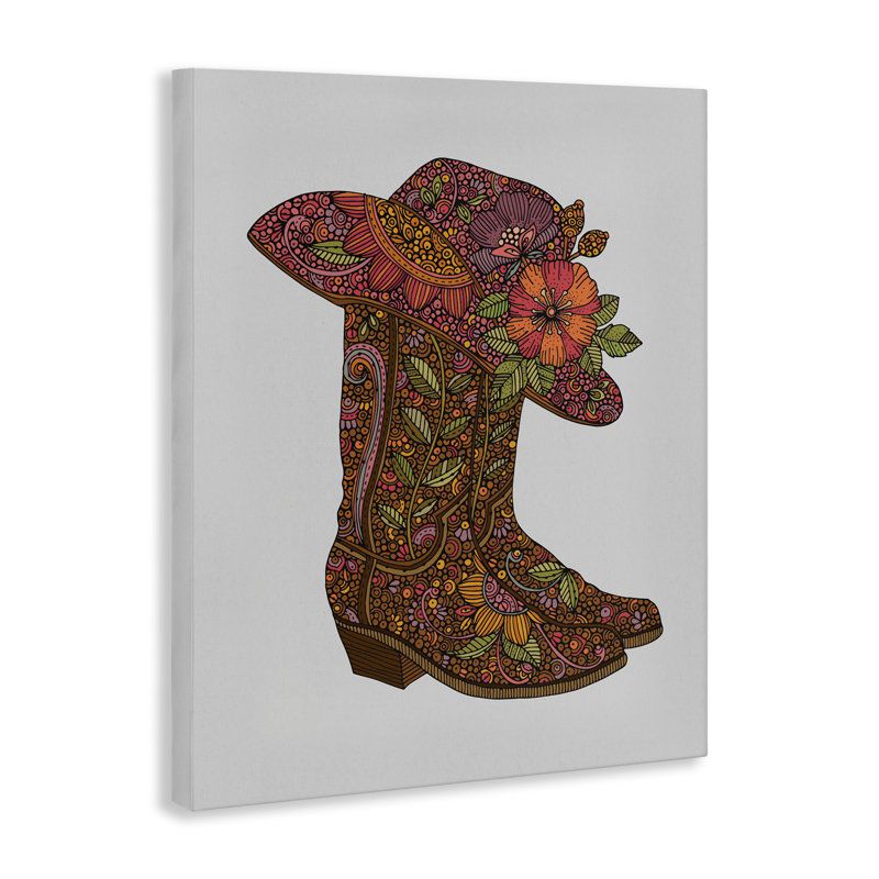 «Paisley Cowboy bottes», art mural sur toile par Valentina Harper, H 20 po x l 16 po