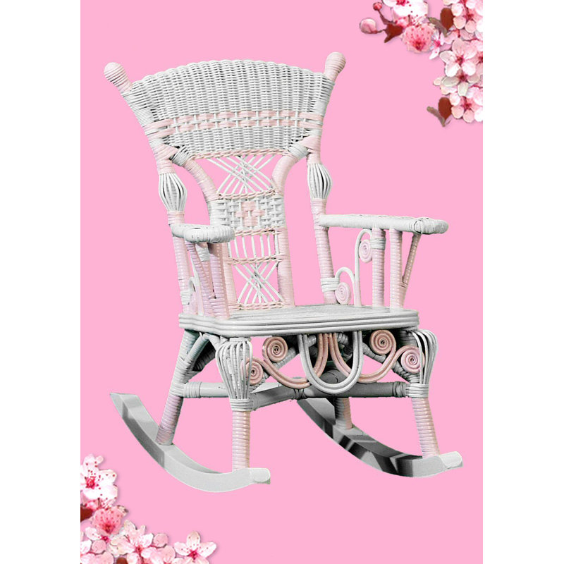 Chaise berçante en osier pour enfant Deas, Rose/blanc