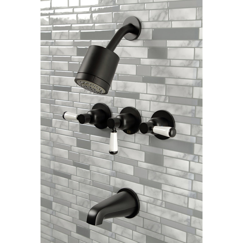 Kingston Brass Paris Triple-Handle Tub and Shower Faucet, Matte Black