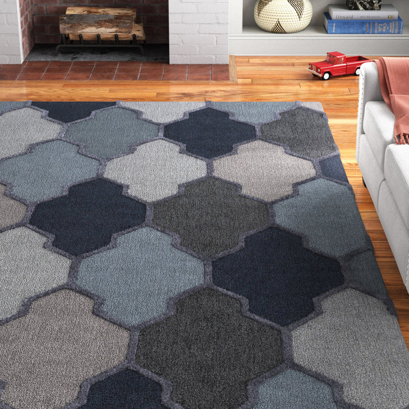 Paul Geometric Hand Tufted Wool Area Rug, Round 6', Navy 