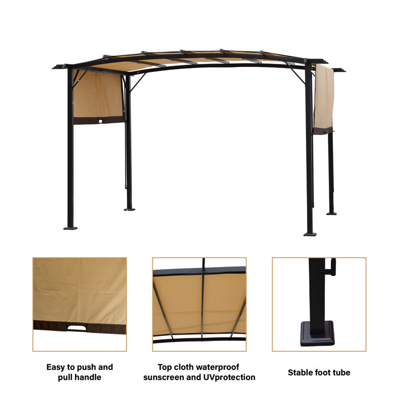 12 pi. L 9 pi. D Pergola en acier avec auvent, Beige