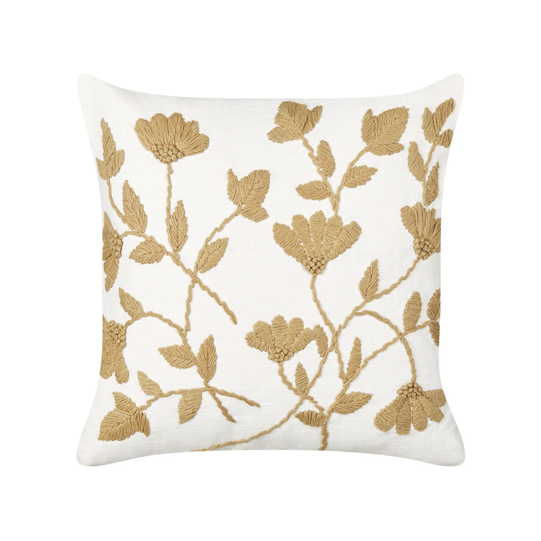 Decker Floral White Square Throw Cushion With Filling