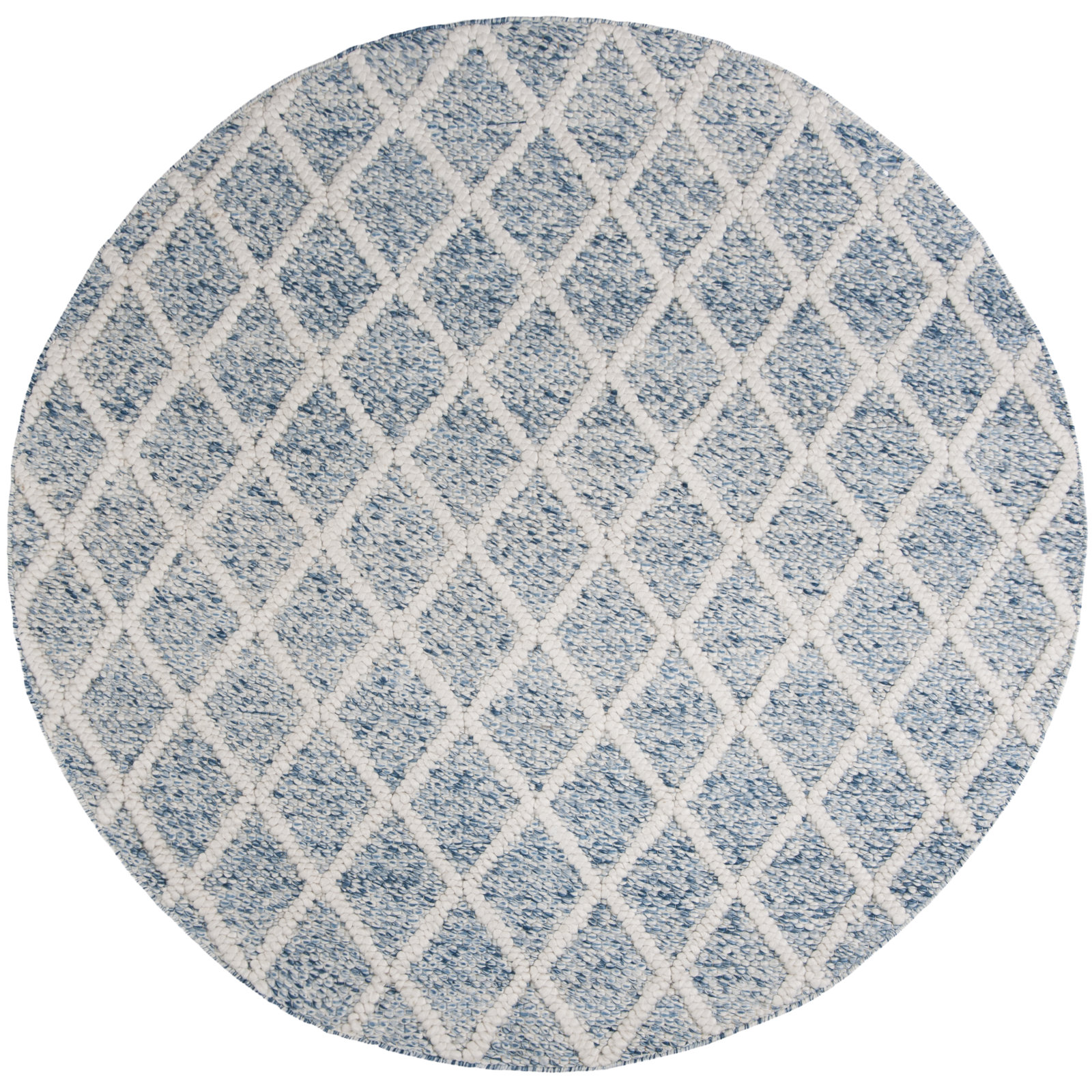 Russo Ivory Blue Hand-Woven Flatweave Rug, Round 6'