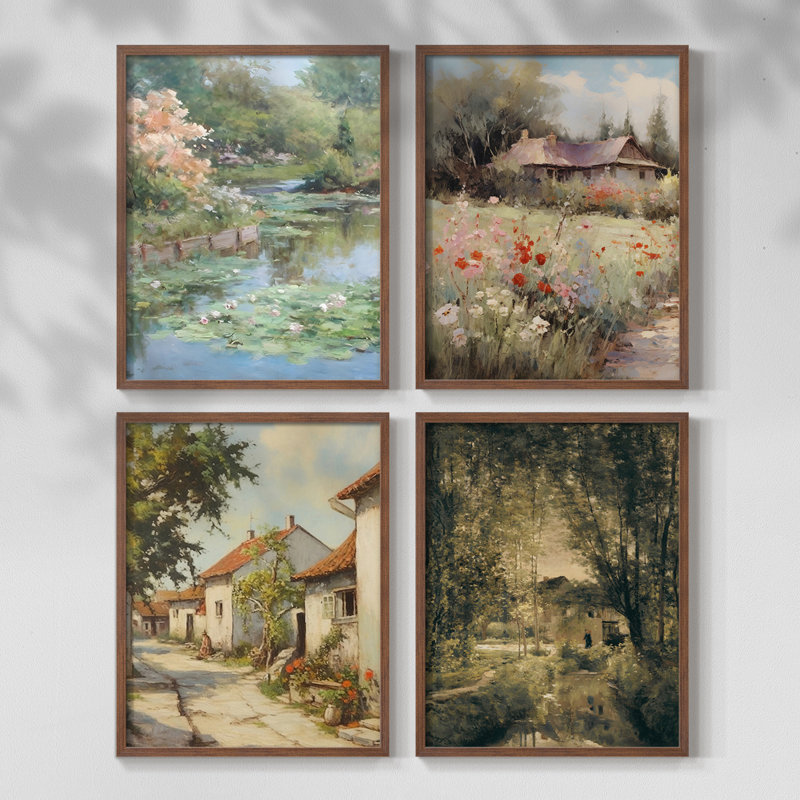 «Vintage Landscape XCV III», ensemble de 4 encadrés, H 14 po x l 44 po