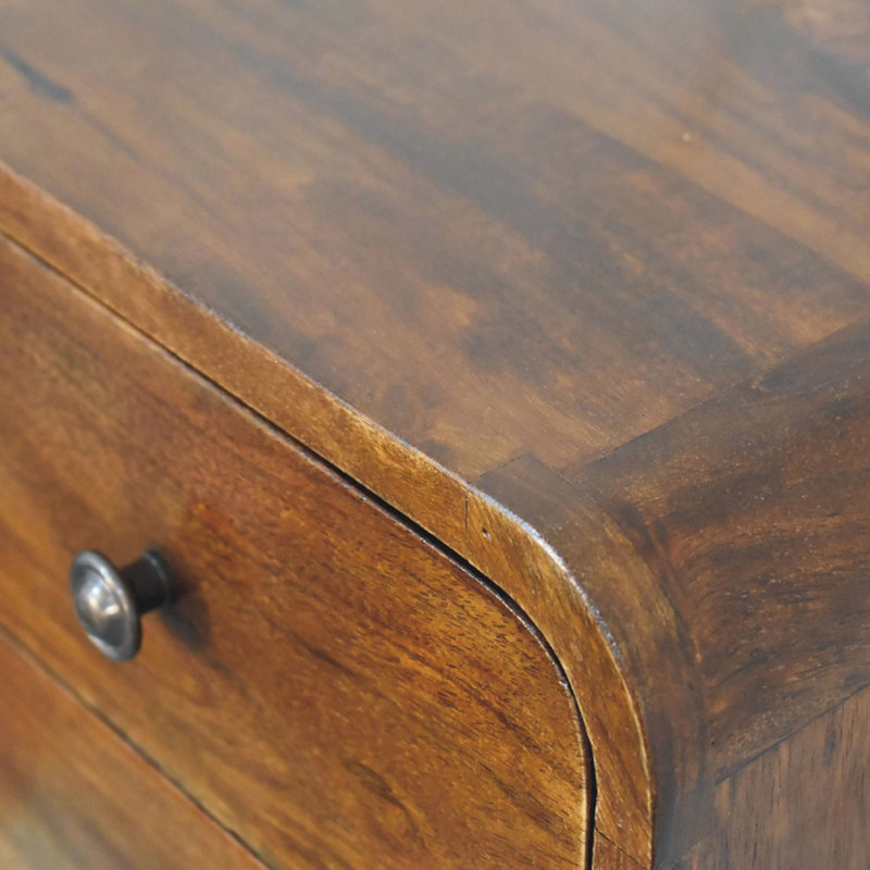 Mini table de chevet flottante en bois massif, 2 tiroirs, châtaignier, brun