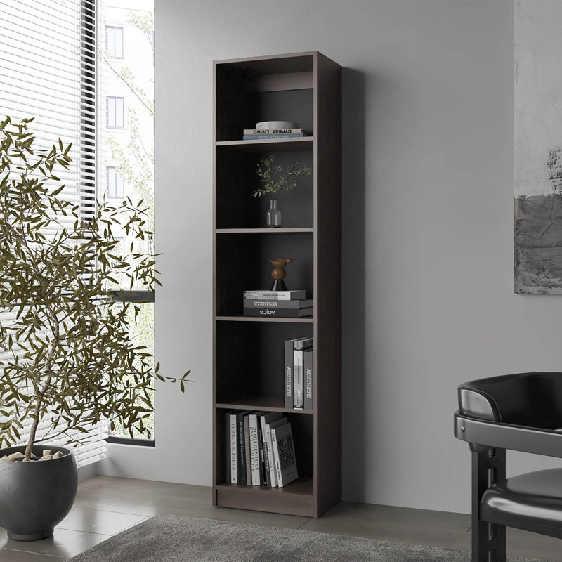 Bookcase With Open Storage And 5 Shelves, Stained Walnut, (5 Shelves) 71.7"H x 11.8"W x 17.8"D