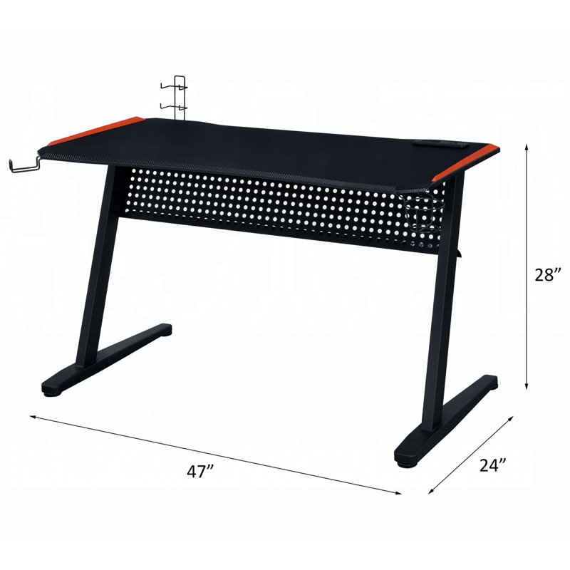 Bureau de jeu noir et rouge avec lumière DEL et port USB