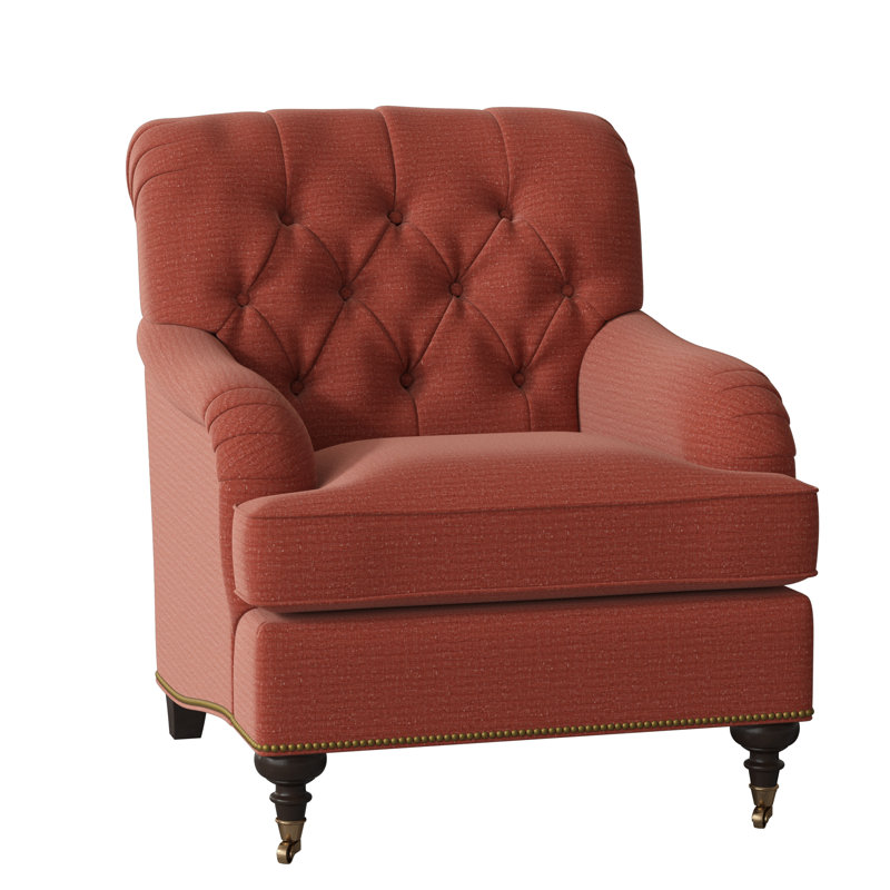 Devan Armchair, White Caps Fog, American Walnut, Antique Brass Small