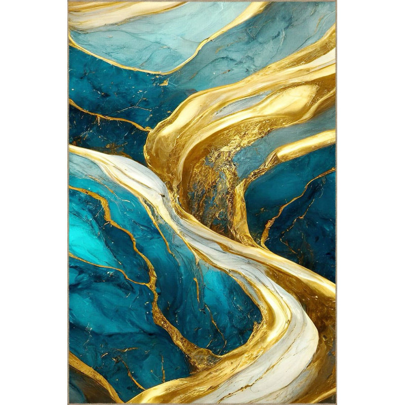 Tapis décoratif à rayures Water, Sous-tapis rectangulaire de 3 pi 3 po x 4 pi 11 po