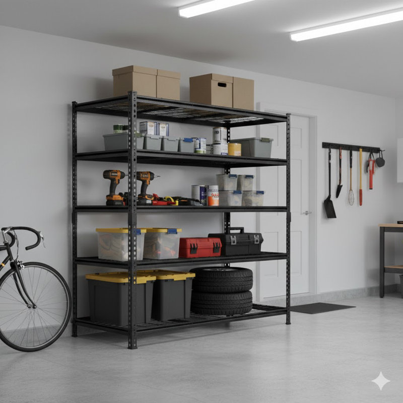 Étagère en métal robuste à 5 niveaux, l 48 po x P 24 po x H 72 po, support de rangement réglable, assemblage sans boulon, capacité de charge totale de 4 000 lb, pour le garage, le sous-sol, l'entrepôt, noir