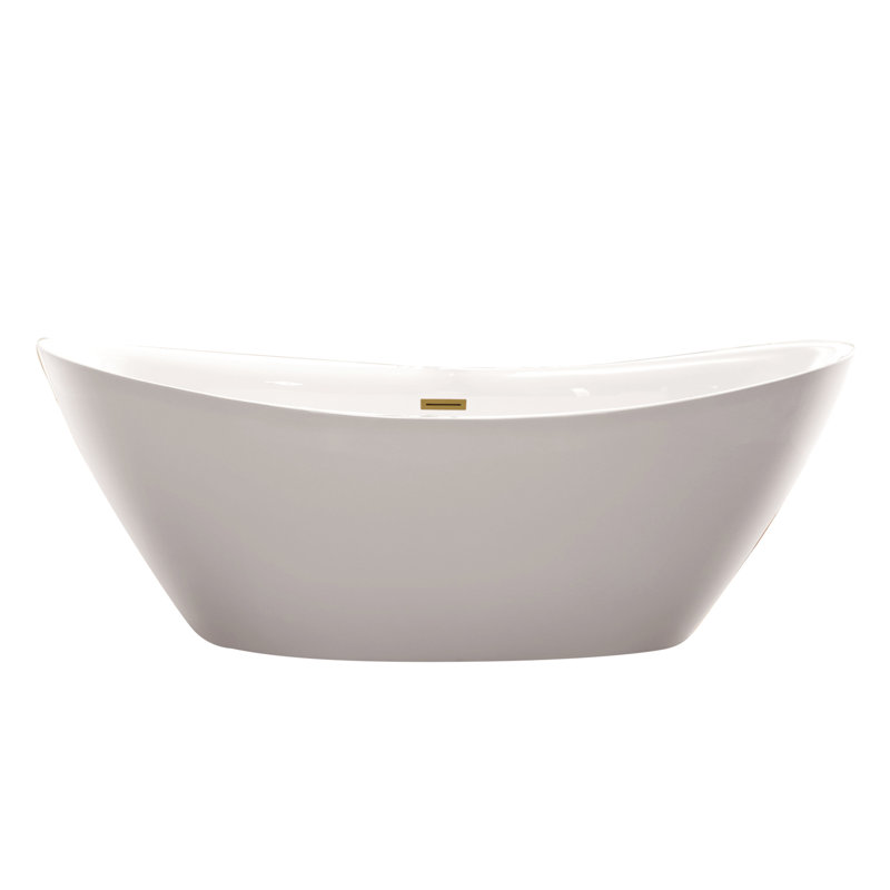 71" x 33" Freestanding Soaking Acrylic Bathtub, White/Titanium Gold