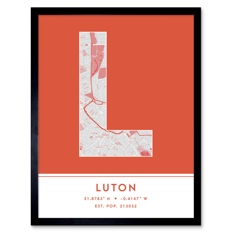 Luton England United Kingdom City Map by Wee Blue Coo - Single Picture Frame Typography