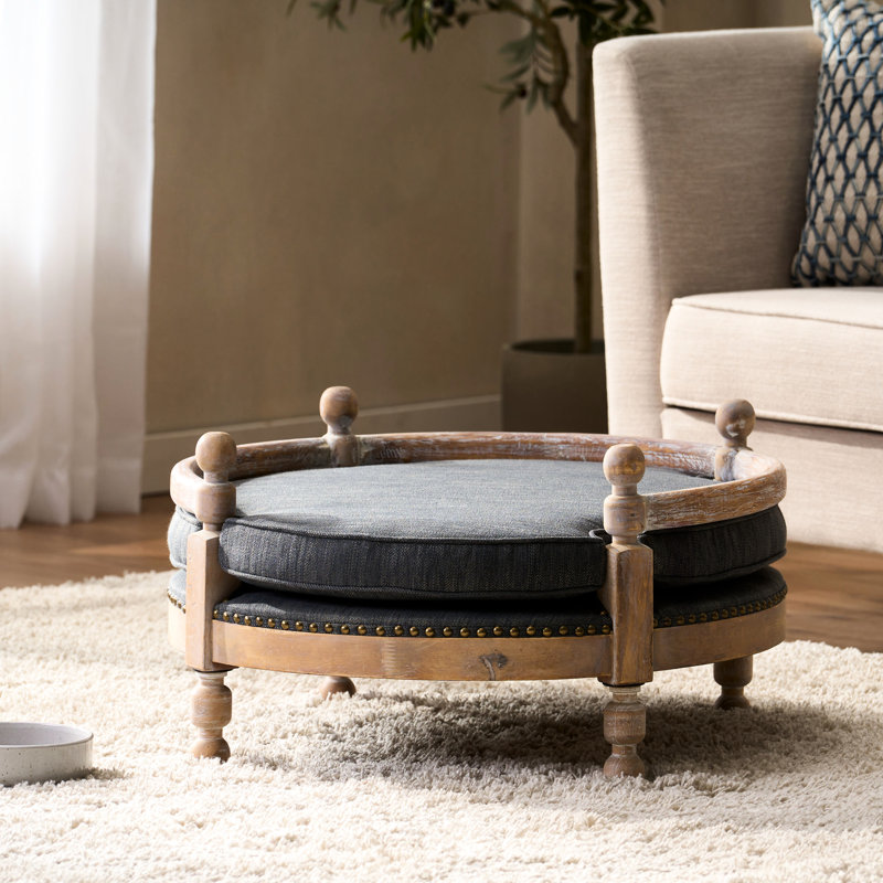 Lit moyen pour animal de compagnie avec design contemporain, l 28,96 po x P 15,13 po, rembourré, garniture cloutée, tissu 100% gris anthracite moyen