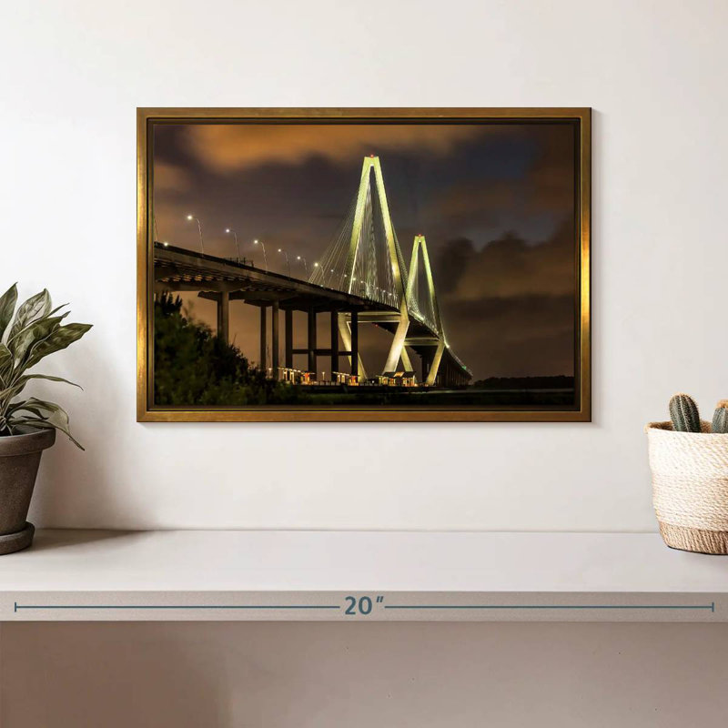 Le pont Ravenel à Charleston, Cadre flottant doré, 13 po x 9 po