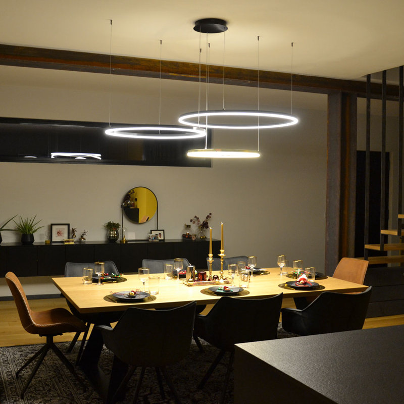 Dimmable LED pendant lamp Ring 40 1, Brushed Aluminium, 240cm H x 33cm W x 33cm D