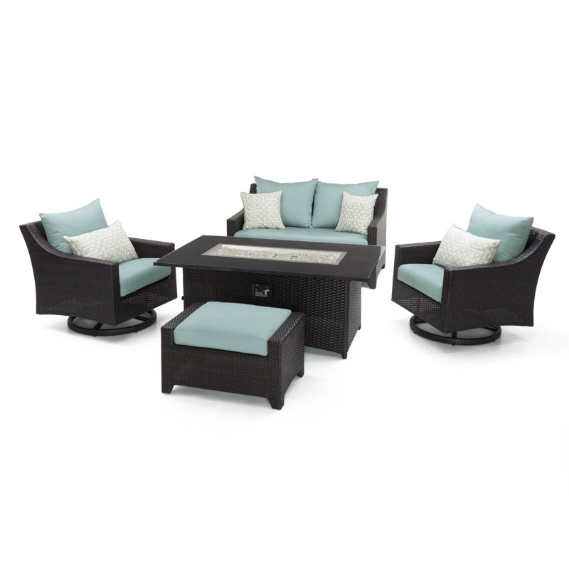Ensemble de conversation avec canapé en rotin Sunbrella 5 pièces Fionnula, Toile spa Sunbrella®