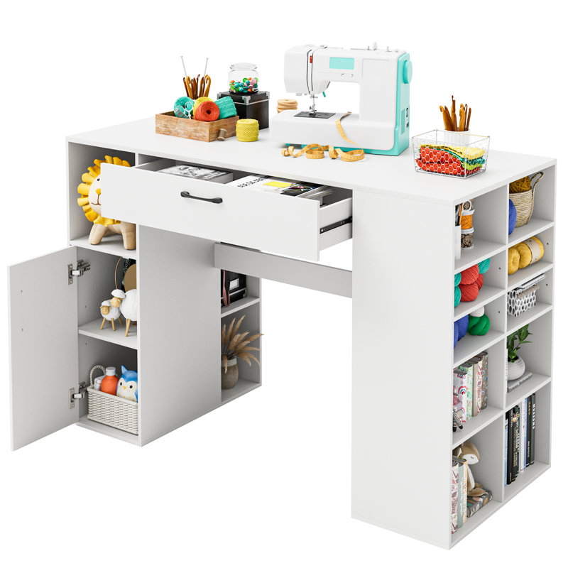 Najha 135cm x 60cm Solid + Manufactured Wood Sewing Table with Sewing Machine Platform