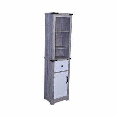 Armoire étroite, armoire de rangement pour salle de bain, armoire de rangement de style maison de campagne avec tablettes réglables et tiroir de rangement, grande tour à linge pour salle de bain, salon