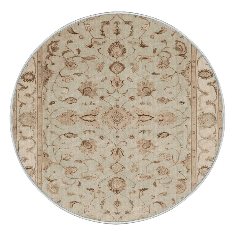 Machine Washable Tabriz Beige Area Rug, Round 6'