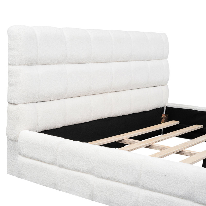 White Upholstered Queen Bed, Construction With Solid Wood & , Headboard For Extra Support, No Box Spring Required Size Pine + Frame, Needed, 8'' - 10'' Mattress Thickness, 500Lbs Capacity