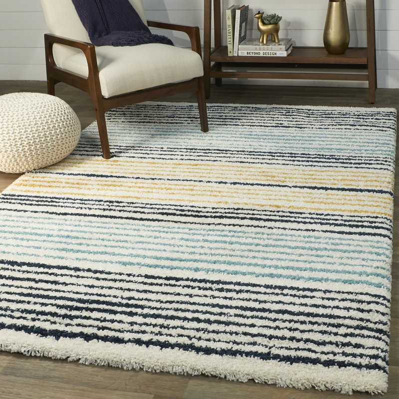 Tapis rayé bleu / jaune Snead, Tapis de couloir 2 pi 7 po x 7 pi