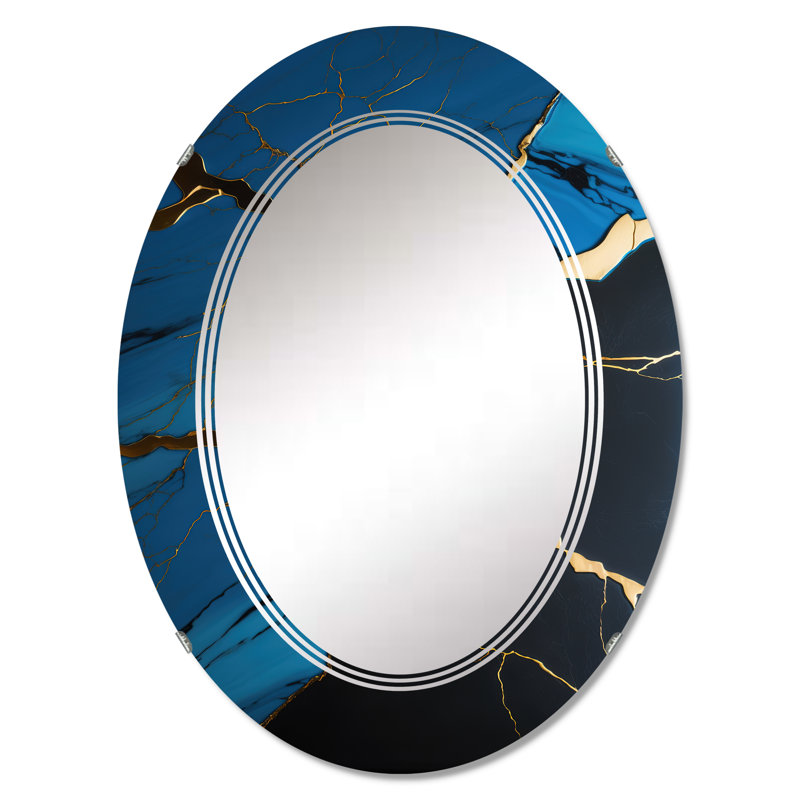 Rahshad Abstract Geode Blue II - Abstract Marble Wall Mirror, 30" x 20"