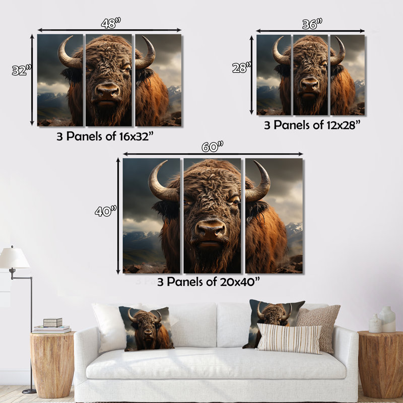 " Buffalo Portrait " 3 - Pieces, 40" H x 60" W x 1" D