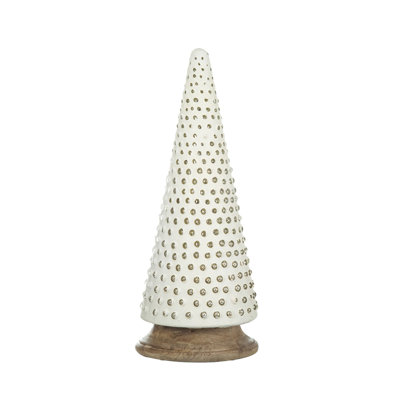 Décoration d'arbre de Noël conique en verre D6,7X18 ", crème