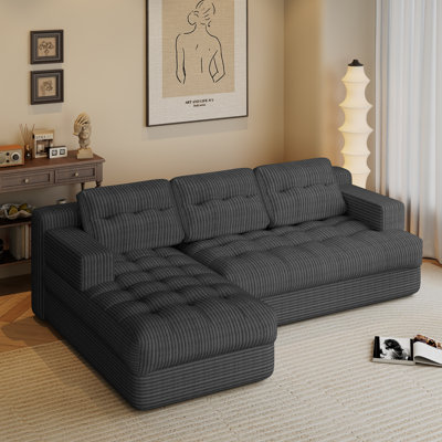 New Boneless Sectional Couch for Small Spaces – Deep Seat Upholstered Cloud Couch with Left Facing Chaise, No Assembly Required, Perfect for Living Rooms, Gray