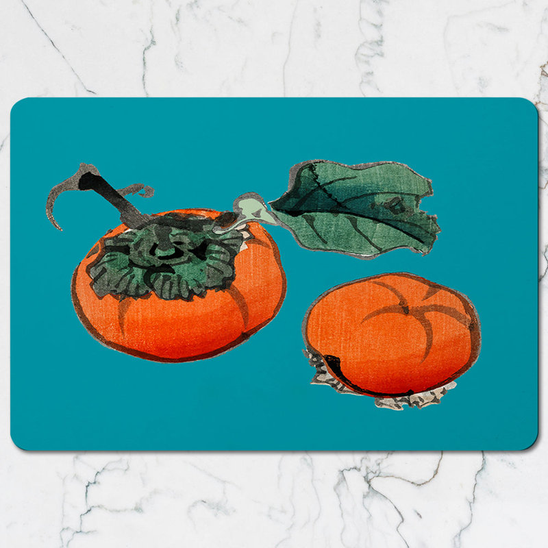 Persimmon Fruit Placemat Coaster Set Teal Background