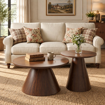 Round Nesting Coffee Table Set With End Table And Cat Cave Bed