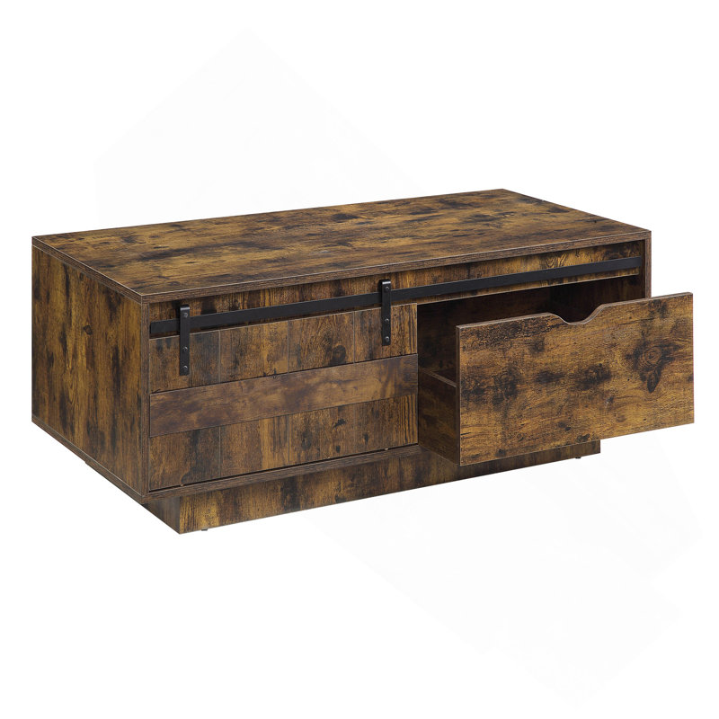 Table basse, chêne rustique avec porte de grange coulissante