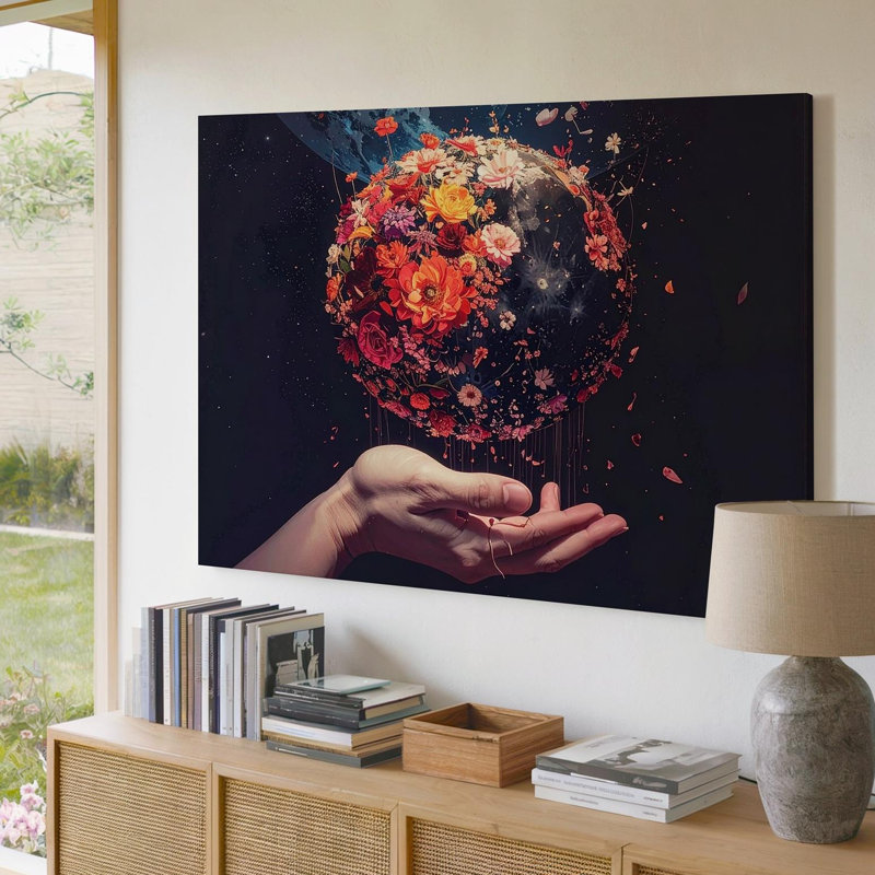 Art mural mural sphère de fleur flottante Canvassurreal Art floral sur toile prêt à accrocher, H 9 po x l 12 po