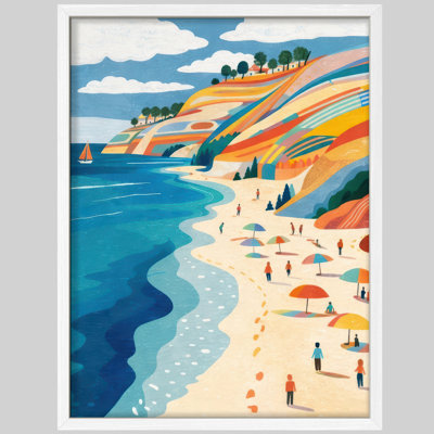 Colorful Coastal Landscape Framed Wall Art Prints - Modern Beach View for Living Room Office